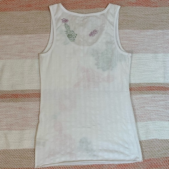 Free People Floral Tank Top Medium White Base Green And Coral Printed Floral - Picture 5 of 6